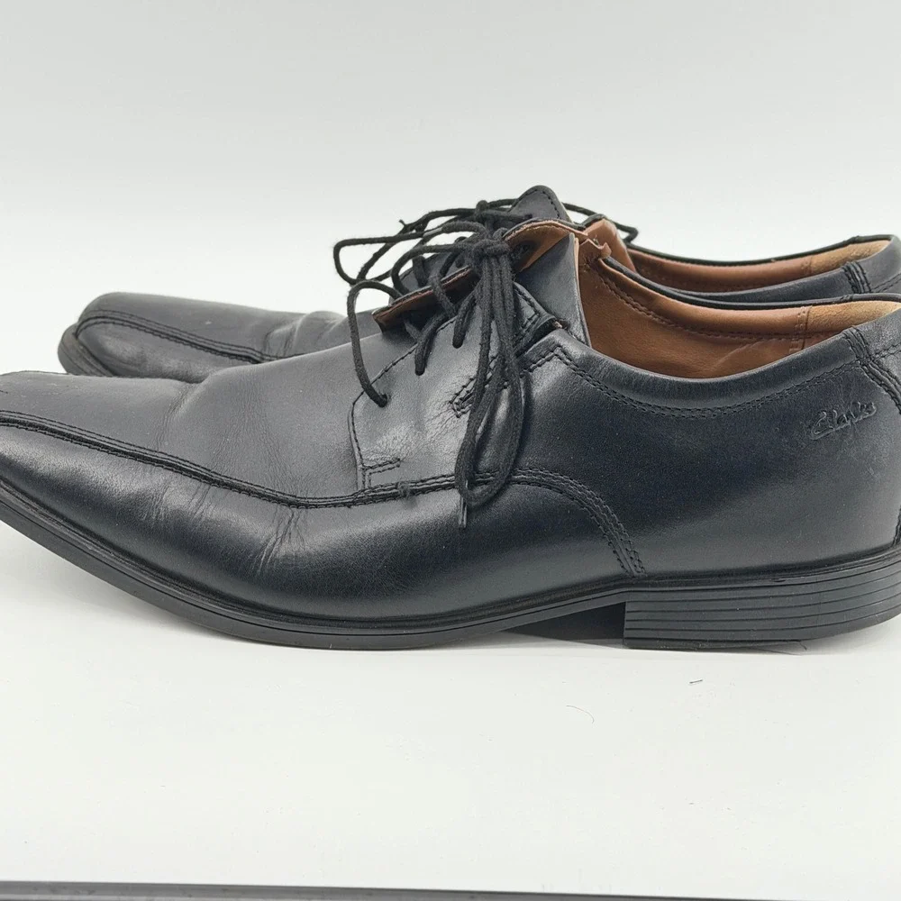 Clarks Mens Black Leather Square Toe Lace Up Derby Dress Shoes 13 M 261103107120